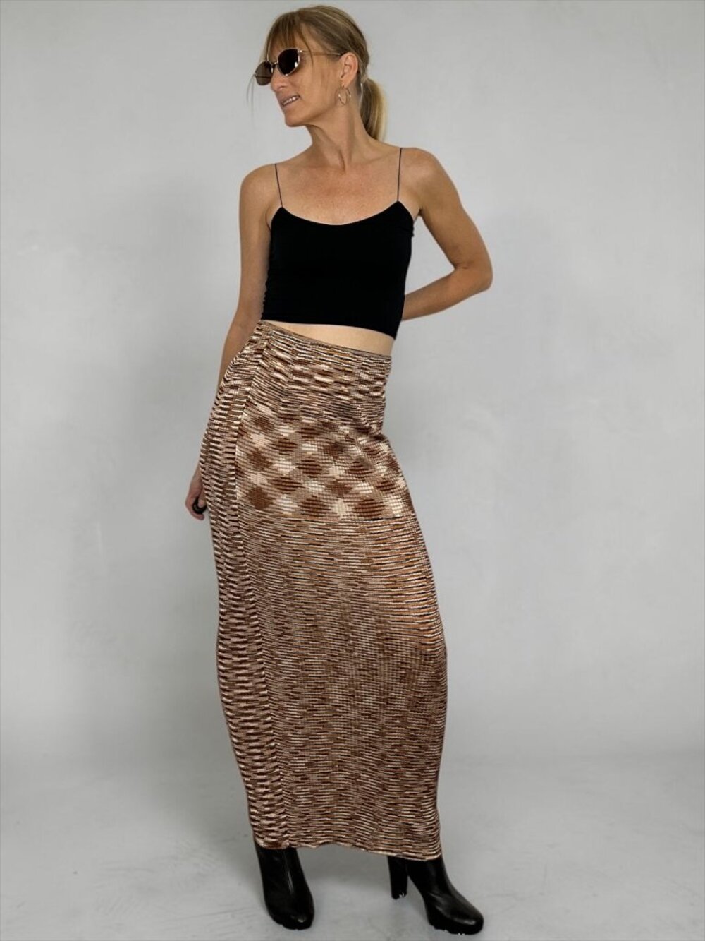 Missoni Space Dyed High Rise Knit Maxi Skirt IT 42 M Camel